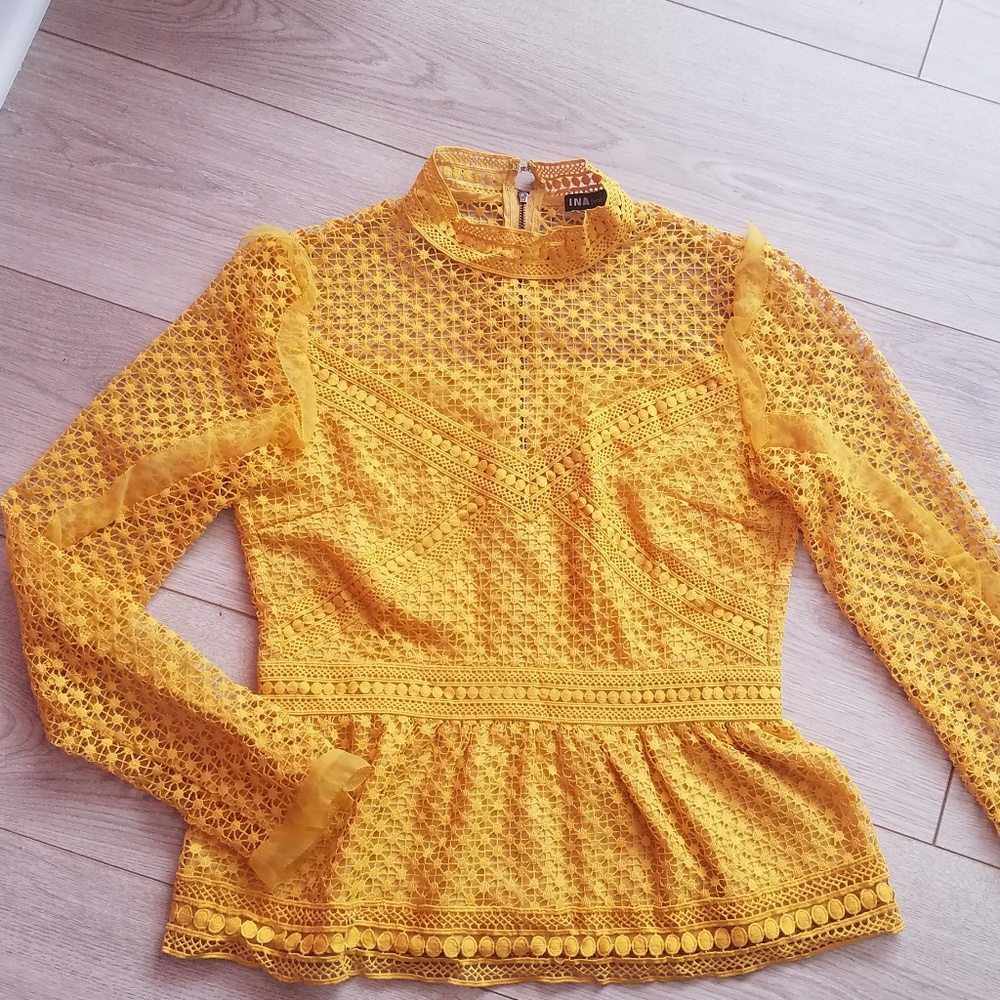 INA Mustard Yellow Lace Peplum Blouse